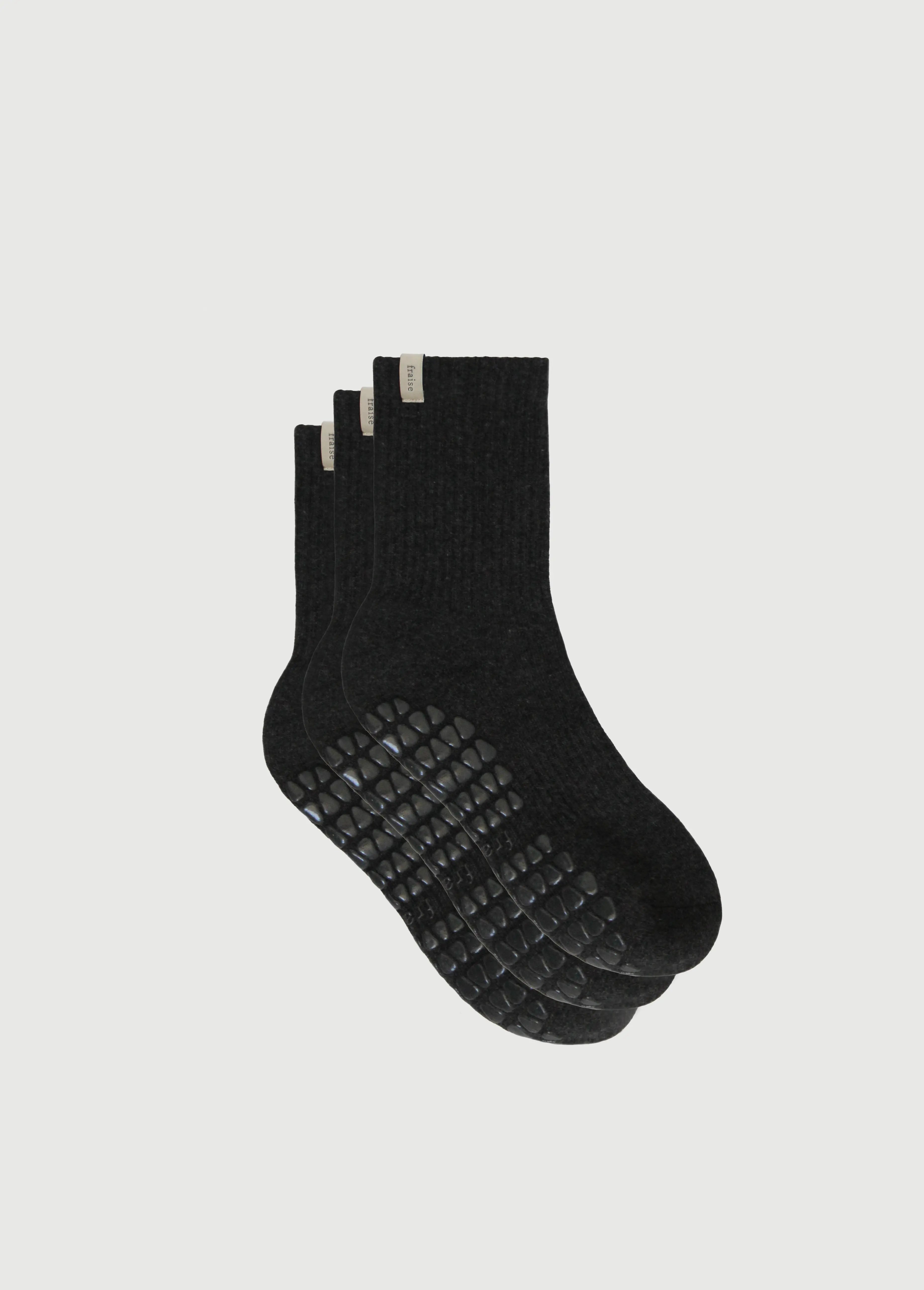 set of three crew length charcoal grey pilates grip socks